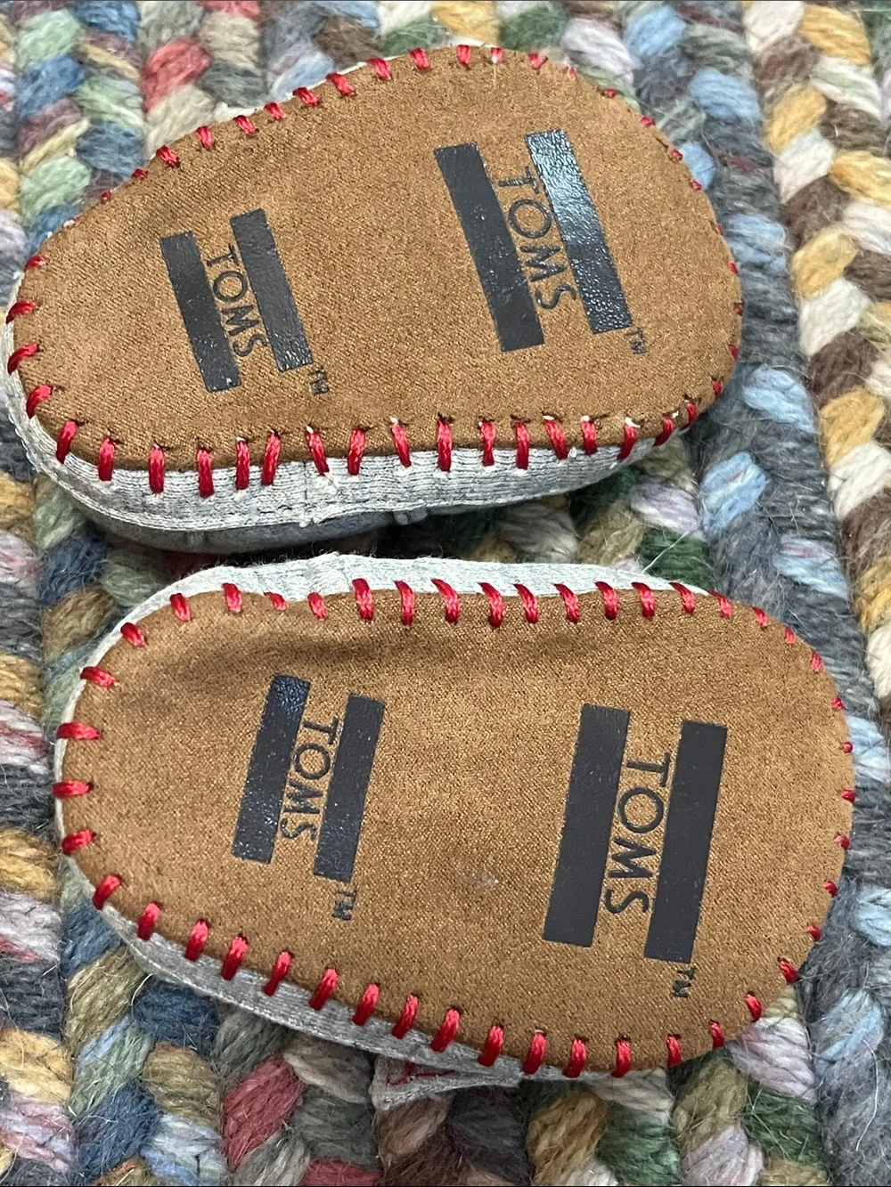 TOMS Toddler Grey Canvas Slip-On Shoes with Red Lining